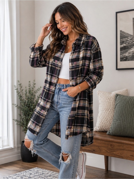 HUE Tops - HUE Black & Pink Plaid Button-Down Shirt